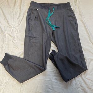 Figs women’s graphite Zamora jogger scrubs  with Teal Drawstring size small